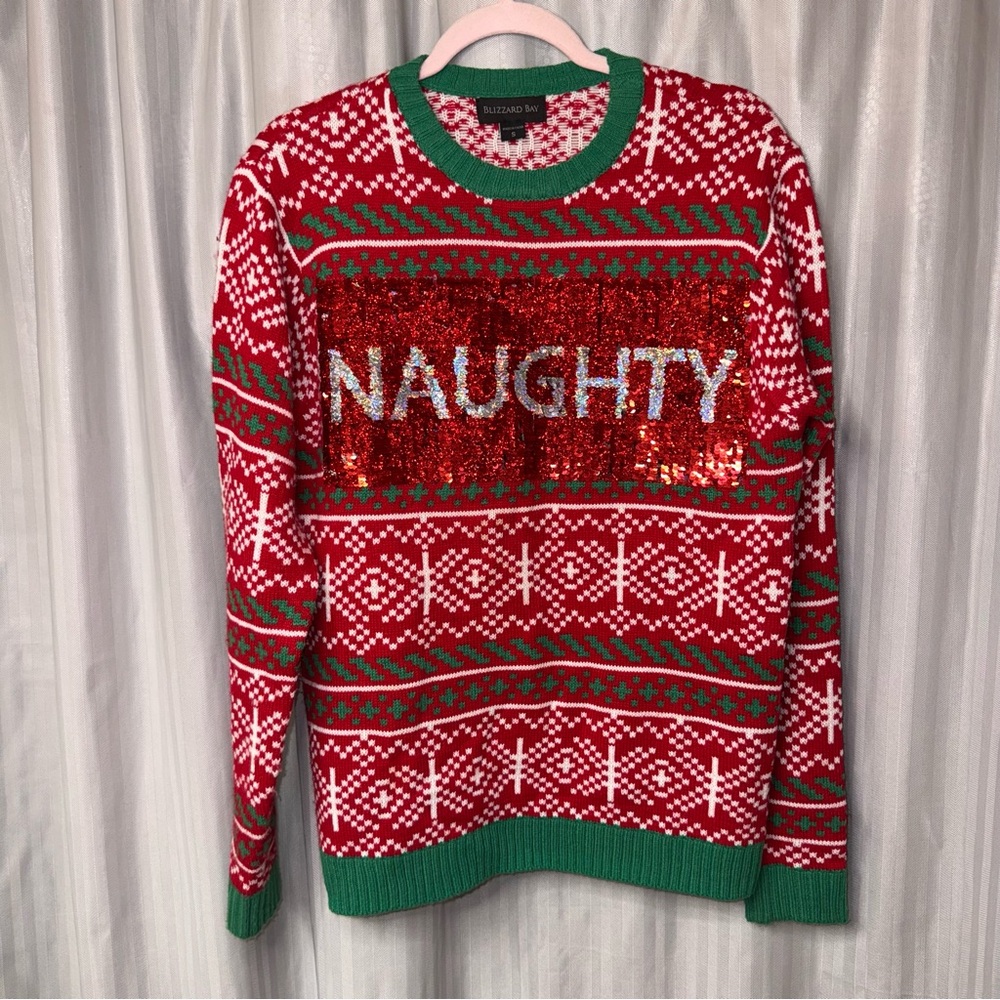 Naughty or Nice Christmas Holiday Sweater - Red and Green size Small